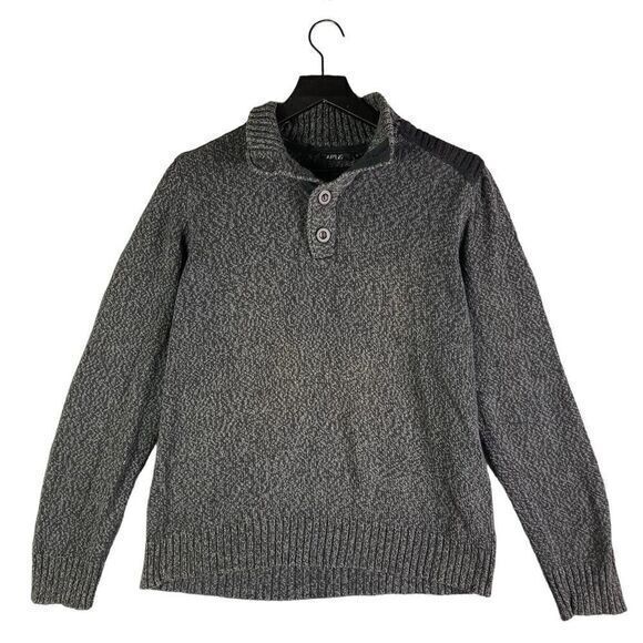 Sweater Mens Gray Pullover Size Medium 1/4 Button‎ Knit Cotton Casual Warm - Picture 1 of 9